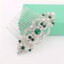 wedding photo - Bridal Emerald Green Comb, Headpiece Wedding Hair Accessory, Rhinestone Bridal Comb, Prom Bridesmaid Hair Piece, Green Crystal Combs