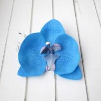 wedding photo - Dark Blue Orchid Hairpin - Prom Flower Hair Accessories - Flowers Hair Pin Decoration - Sapphire Orchid Hawaiian Hair - Indigo Hair Clasp