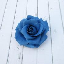 wedding photo - Dark Blue Rose Hair Pin - Sapphire Rose Flower Hairpin - Flowers Hair Accessories - Handmade Flowers Hair Decoration - Indigo Flower