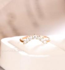 wedding photo -  Vintage Curved Wedding Band Moissanite Unique Bridal set Solid Rose Gold stacking Delicate Promise matching band Diamond Anniversary ring