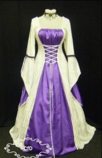 wedding photo - Medieval Dress in white with purple satin, handfasting