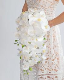 wedding photo - Tropical Orchid Bouquet, Beach Wedding Bouquet, Orchid Bouquet, Cascade Bouquet, Real Touch Bouquet, White Orchid Bouquet, Real Touch Bride