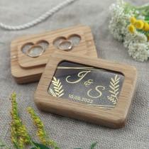 wedding photo - Wood  double  ring box new, wedding wood ring pillow, ringkissen, personalized ring bearer box