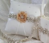 wedding photo - Ring Bearer Pillow, Flower Girl Basket, Wedding Basket and Pillow Set - Style 360