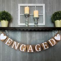 wedding photo - Engaged Banner, Wood Look Chipboard Banner, Engagement Party Decoration, Bridal Shower Decoration, Photo Prop For Engagement, She Said Yes!