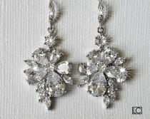 wedding photo -  Crystal Bridal Earrings, Cubic Zirconia Chandelier Earrings, Sparkly Floral Crystal Earrings, Wedding Jewelry, Bridal Statement Earrings