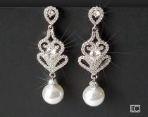 wedding photo -  Pearl Chandelier Earrings, Bridal Pearl Earrings, Swarovski White Pearl Silver Earrings, Statement Earrings, Bridal Jewelry, Dangle Earrings