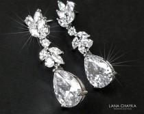 wedding photo -  Crystal Chandelier Bridal Earrings, Cubic Zirconia Wedding Earrings, Sparkly Silver Dangle Earrings, Bridal Jewelry, Statement CZ Earrings