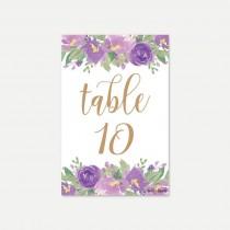 wedding photo - Elegant Purple Floral Wedding Table Numbers Template - DIY Table Numbers for a Wedding, Editable Printable Table Numbers, Digital Downloads