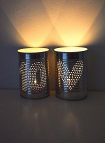 wedding photo - Personalised Ten Year Wedding Anniversary Heart Upcycled Tin Can Lantern Set