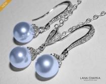 wedding photo -  Light Blue Pearl Jewelry Set, Swarovski 8mm Blue Pearl Earrings&Necklace Set, Wedding Blue Drop Pearl Bridal Set, Bridesmaids Jewelry, Prom