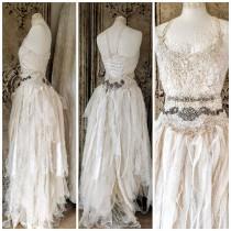 wedding photo - Ethereal wedding dress in 2 pieces, couture statement wedding , alternative wedding in a ragged look