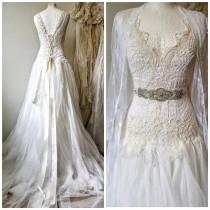 wedding photo - Wedding dress lace ,ethereal wedding dress,alternative wedding dress, boho wedding dress,raw rags wedding dress open back,vintage lace dress