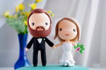 wedding photo - Wedding Cake Topper / Bride and Groom / Kawaii Anime Chibi Couple Figurines / Wedding Decoration by Naboko Studio