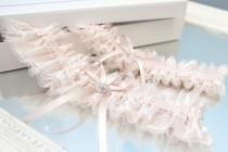 wedding photo - blush pink lace garter set, blush pink tulle garter set, blush pink garter set, blush pink wedding garter set, blush rose wedding garter set