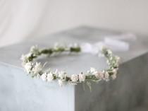 wedding photo - White flower crown wedding, dainty floral headband, bridal flower halo