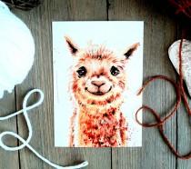 wedding photo - Alpaca Postcard,Kawaii,Watercolor Dromedary, Lama Greeting Card, Camel Alpaca Postcard