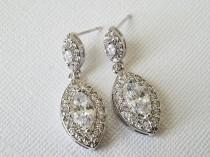 wedding photo -  Crystal Bridal Earrings, Cubic Zirconia Marquise Earrings, Wedding Earrings, Cubic Zirconia Halo Earrings, Bridal Jewelry, Prom Jewelry