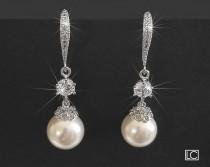 wedding photo -  Pearl Bridal Earrings, Swarovski White Pearl Chandelier Earrings, Wedding Pearl Dangle Earrings, Bridal Pearl Earrings, Pearl Bridal Jewelry