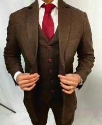 wedding photo - Brown Estate Herringbone 3 Piece Tweed Suit