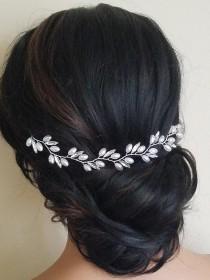 wedding photo -  Wedding Pearl Crystal Hair Piece, Bridal Hair Vine, Wedding White Pearl Headpiece, Pearl Crystal Hair Jewelry Pearl Bridal Hair Accessories