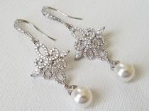 wedding photo -  Chandelier Pearl Wedding Earrings, White Pearl Bridal Earrings, Swarovski Pearl Silver Earrings, Pearl Dangle Earrings, Statement Earrings