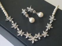 wedding photo -  Pearl Bridal Jewelry Set, White Pearl Silver CZ Set, Swarovski White Pearl Set, Wedding Jewelry, Bridal Jewelry, Dainty Pearl Jewelry Set