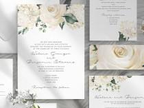 wedding photo - White floral wedding invitation template - Printable boho wedding invitations - Garden wedding - Editable invitations - Instant download