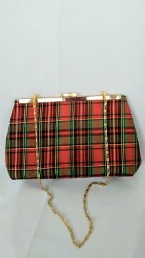 red and green plaid purse