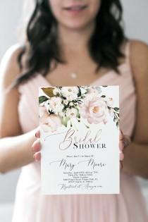 wedding photo - Pink Bridal Shower Invitation Template, Boho Floral Bridal Shower, Rose Gold Greenery, Instant Download, Editable Template, Corjl, WP382