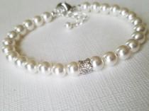 wedding photo -  Pearl Bridal Bracelet, Swarovski White Pearl Silver Bracelet, Wedding Pearl Bracelet, One Strand Pearl Bracelet, Bridesmaid Pearl Jewelry
