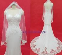 Fingertip beading lace Veil- Partial lace beading veil, Pearl beading lace applique wedding veil, 1 tier Short Sequin Lace Bridal Veil V636C wedding photo - Fingertip beading lace Veil- Partial lace beading veil, Pearl beading lace applique wedding veil, 1 tier Short Sequin Lace Bridal Veil V636C