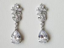 wedding photo -  Crystal Bridal Earrings, Cubic Zirconia Teardrop Silver Earrings, Wedding Clear Crystal Earrings Statement Earrings Wedding Zirconia Jewelry