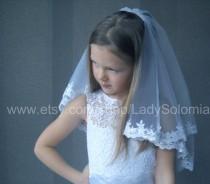 First Communion Veil with sequins, 2 tier communion veil, Little girls veil, Flower girl veil, First Holy Communion, Communion Accessory wedding photo - First Communion Veil with sequins, 2 tier communion veil, Little girls veil, Flower girl veil, First Holy Communion, Communion Accessory