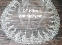 Fast Ship - 120" Beaded CathedralLace Wedding Veil - Long Veils - 120" inches long - Lace Cathedral Veil, Veils With Lace wedding photo - Fast Ship - 120" Beaded CathedralLace Wedding Veil - Long Veils - 120" inches long - Lace Cathedral Veil, Veils With Lace