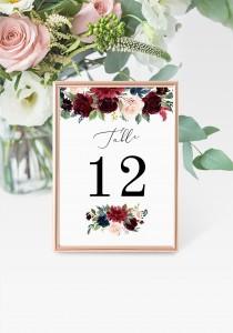 Burgundy Table Numbers 5x7" INSTANT DOWNLOAD, Printable Wedding Table Numbers, DIY Printable Decorations, Templett, Editable, INSW009 wedding photo - Burgundy Table Numbers 5x7" INSTANT DOWNLOAD, Printable Wedding Table Numbers, DIY Printable Decorations, Templett, Editable, INSW009