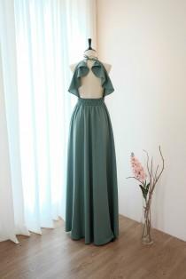 Sage Green bridesmaid dress Long Earthy Sage Green dress Wedding Dress Green cocktail Party dress Backless Halter Dress Evening gown wedding photo - Sage Green bridesmaid dress Long Earthy Sage Green dress Wedding Dress Green cocktail Party dress Backless Halter Dress Evening gown