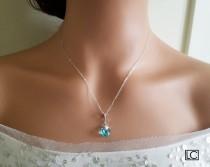 wedding photo -  Light Turquoise Heart Crystal Necklace, Swarovski Heart Silver Pendant, Teal Dainty Heart Necklace, Wedding Light Teal Jewelry Prom Necklace