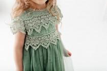 Boho Sage Lace Flower Girl Dress, Romantic Green Toddler Tulle Wedding Gown, Rustic Mint Crochet, Bohemian, Eucalyptus wedding photo - Boho Sage Lace Flower Girl Dress, Romantic Green Toddler Tulle Wedding Gown, Rustic Mint Crochet, Bohemian, Eucalyptus