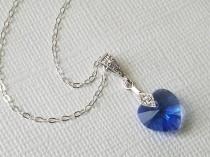 wedding photo -  Blue Heart Crystal Necklace, Sapphire Heart Dainty Necklace, Swarovski Sapphire Heart Small Necklace, Heart Jewelry, Wedding Heart Pendant