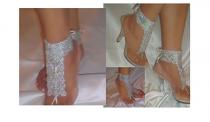 wedding photo -  Designs By Loure Silver Sequin Barefoot Sandals, Bottomless Sandals, Silver Sequin Beach Bride Sandals, Silver Bridal Barefoot Sandals