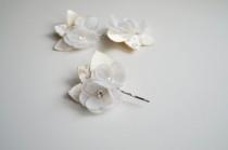 wedding photo - Ivory Wedding Hair Clips,  Champagne Bridal Hair Flower , Lace Rustic  Bobby Pins