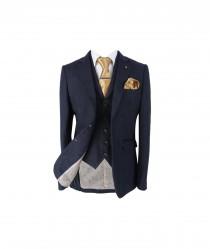 wedding photo - Men's Martez Navy Blue Slim Fit Herringbone Tweed Suit