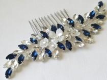 wedding photo -  Navy Blue Bridal Hair Comb, Blue Crystal Hairpiece, Wedding Dark Blue Headpiece, Navy Crystal Hair Jewelry, Blue Floral Silver Hairpiece