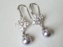 wedding photo -  Lavender Pearl Wedding Earrings, Pastel Lavender Lilac Bridal Earrings, Swarovski Lavender Pearl CZ Earrings, Lilac Silver Bridal Jewelry