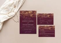 wedding photo - Burgundy and Gold Wedding Invitation Set, Wedding Invite Suite, Gold Bokeh, Gold Light Effects, Shimmery, Editable, Printable, Downloadable
