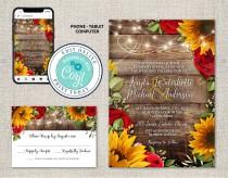 wedding photo - Wedding Invitation and RSVP Template, Rustic Wood with Sunflowers & Roses Invitation Suite, Editable Printable File,Instant Download, Corjl