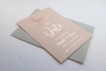 wedding photo - Blush Save the Dates, Wedding Save the Dates, Foiled Save the Date Cards, Blush Pink Wedding Invitations, Real Gold or rose Foil, D22