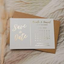 wedding photo - Foil Save the Date Calendar Cards, Modern Wedding Invites Invitations, (Gold, Rose Gold, Silver Foil) Custom Save the Dates - FREE Envelopes