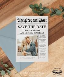wedding photo - Newspaper Save the Date Template - Save The Date with Photo - Unique Save The Dates - Wedding Printable Template - Instant Download - News